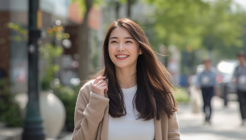 楽しそうに街を歩く女性