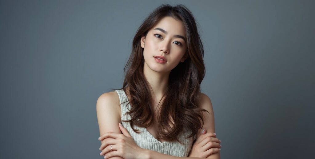 腕を組んでいる女性