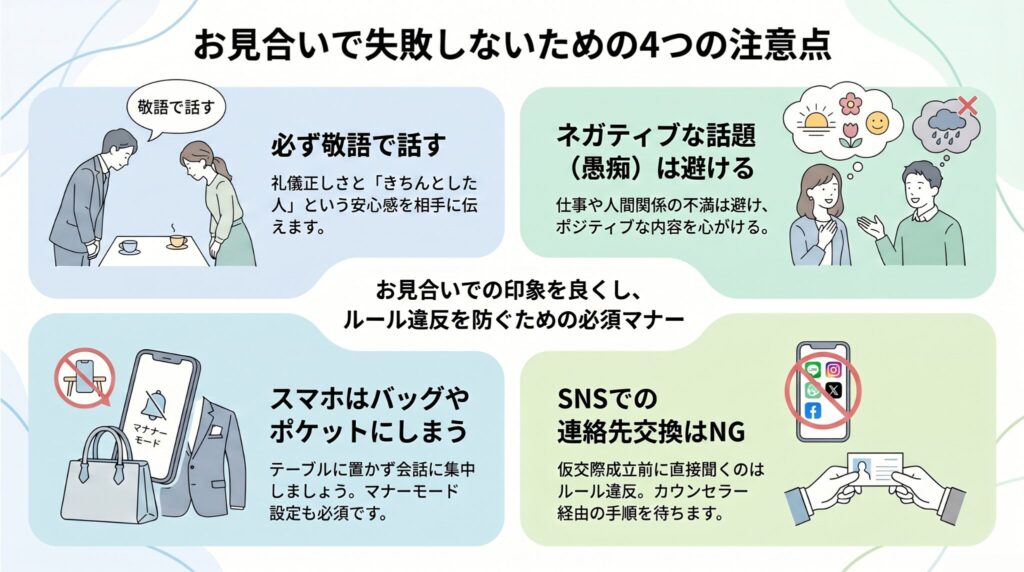 お見合いで失敗しないための4つの注意点を図解で紹介