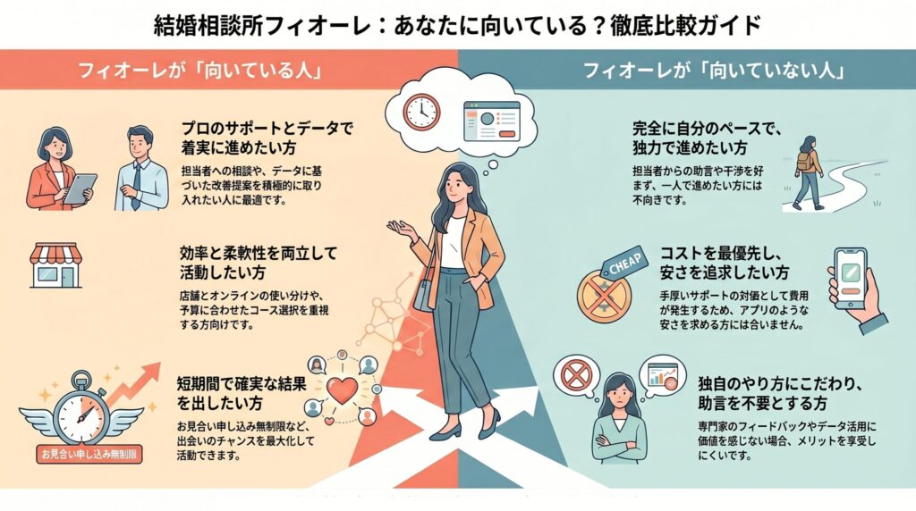 結婚相談所フィオーレが向いている人と向いていない人の図解
