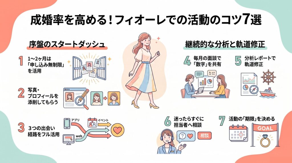 フィオーレでの活動のコツをまとめた図解